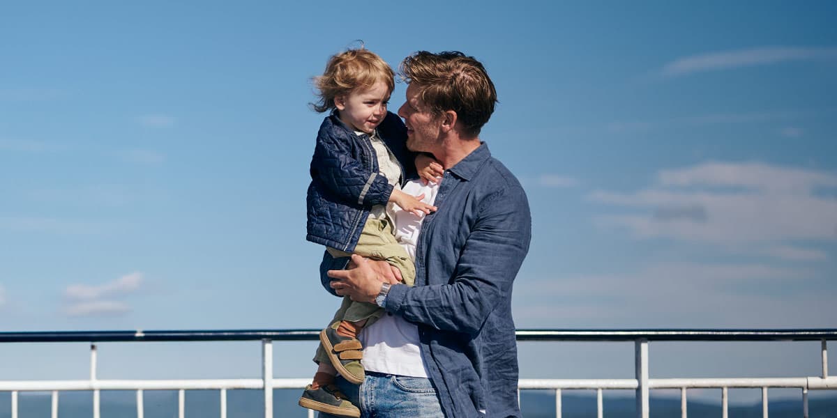 Dad and daughter on the outside deck