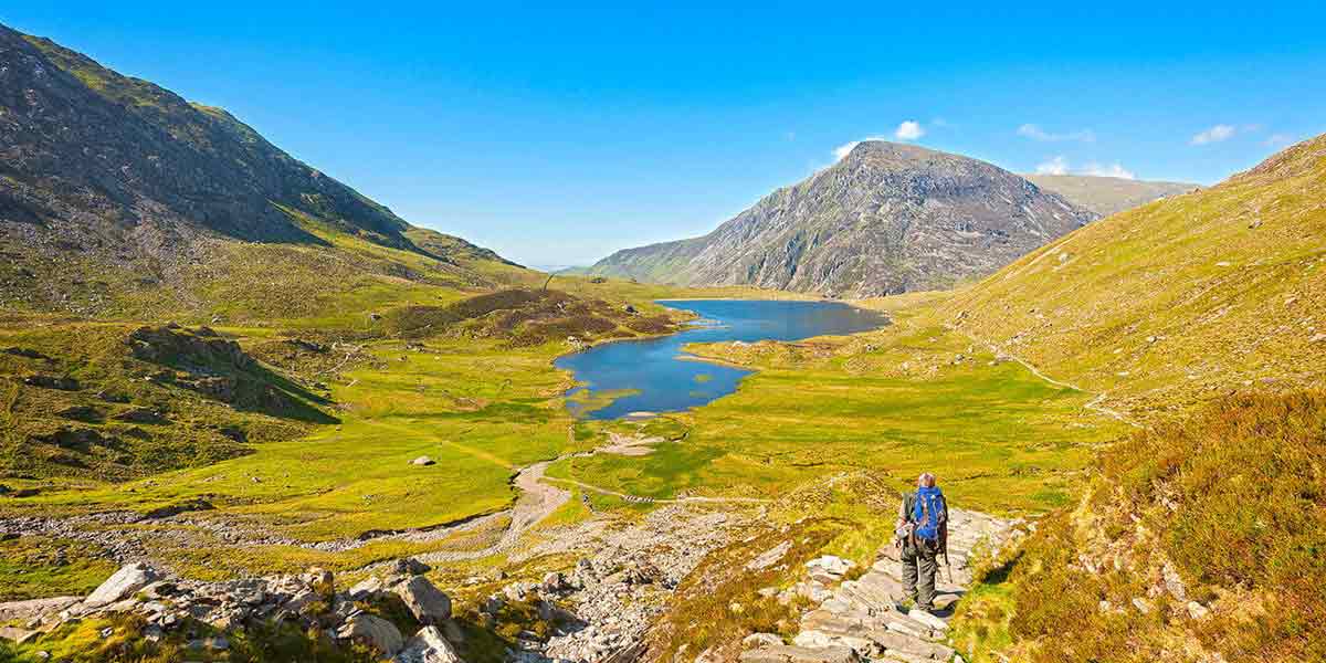 Man hiking through Wales